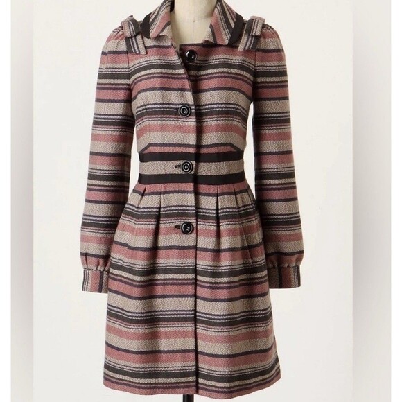 Anthropologie Elevenses Pattern Makers Coat Sz 6 Stripe Colorblock Bow Shoulder - Picture 1 of 12